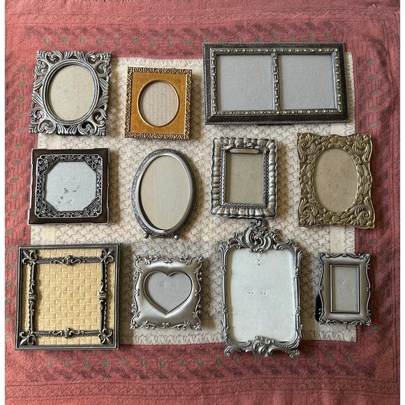 11 Vintage Rhinestone Jeweled Mini photo Frames Vanity Floral Ornate set lot - Picture 1 of 16
